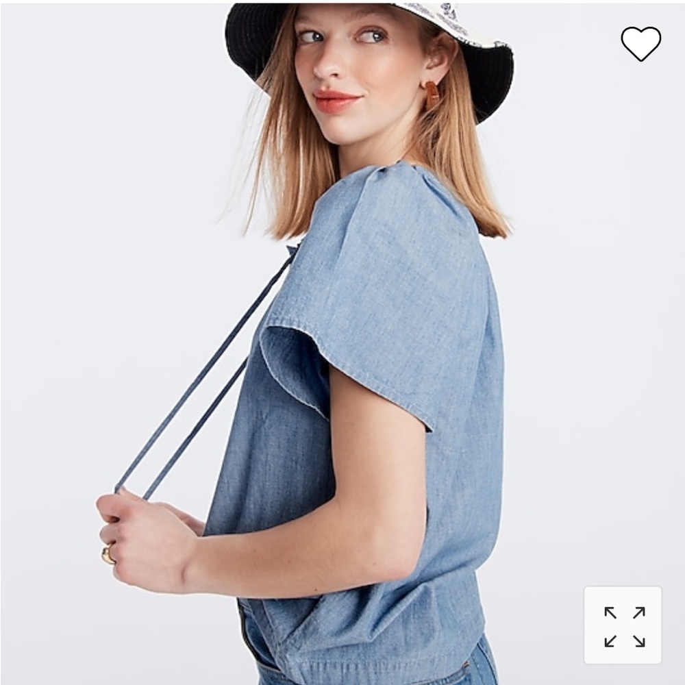 J. Crew Tie-neck cotton-poplin chambray cotton top. SOLD OUT ONLINE